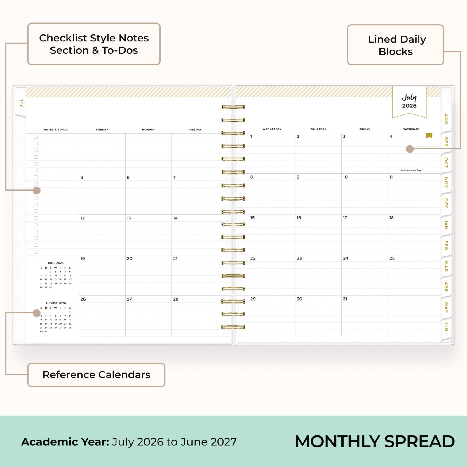 2026-2027 Academic Planner – Daily & Monthly, 8″x10″, Flexible Cover, Wirebound,