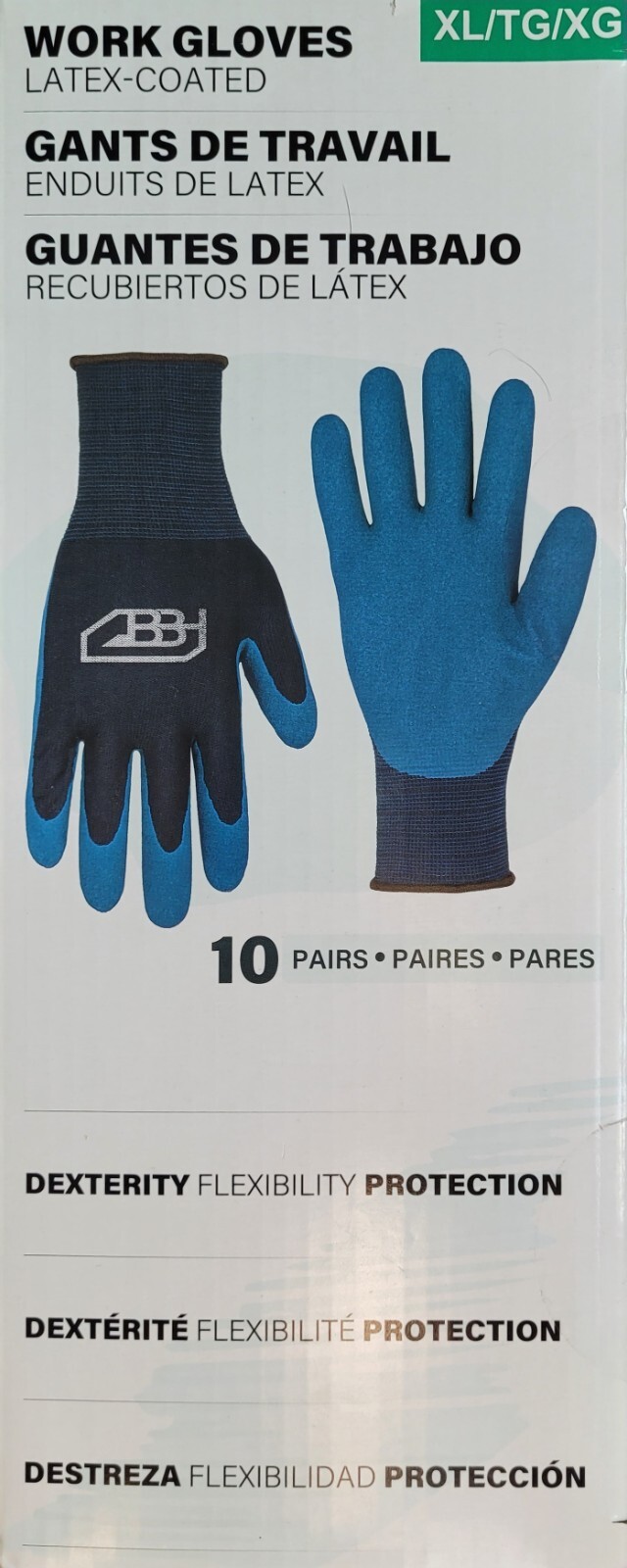 BBH Spring Work Gloves Latex Coated Multicolor 10 Pairs, size M, L, or XL