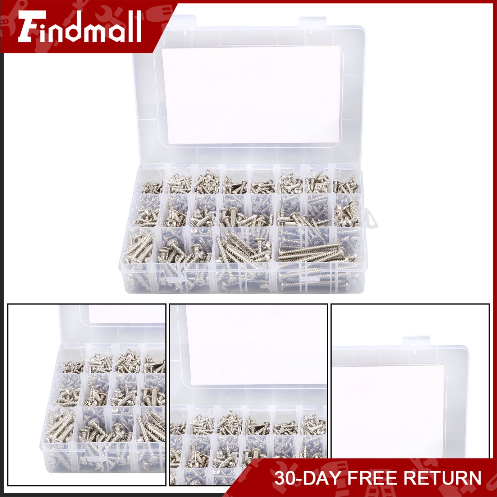 Findmall 780 PCS Pan Head Sheet Metal Screws Assortment Kit #4#6#8#10 Stainless