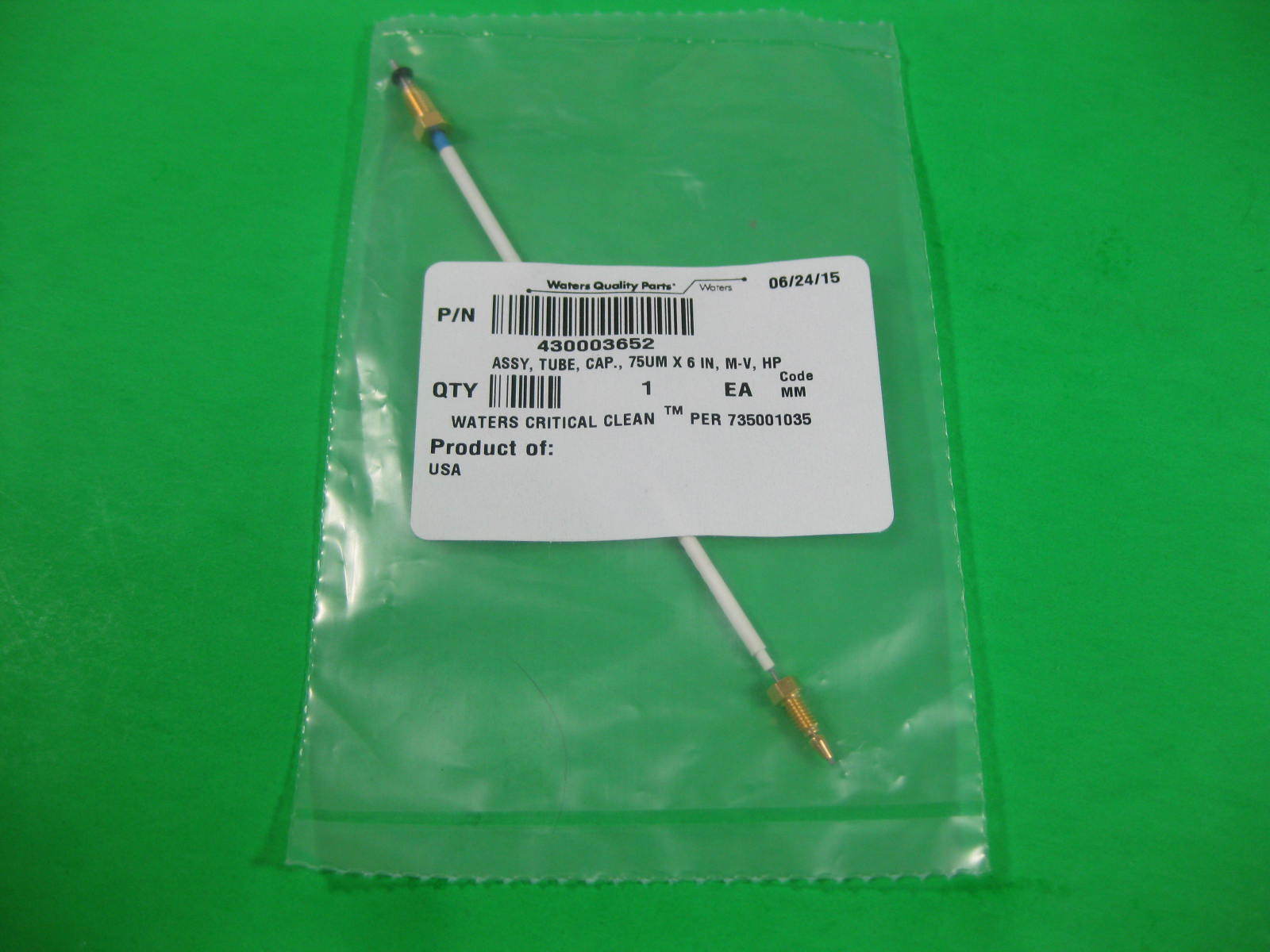 Waters Assy Tube Cap 75um x 6″ M-V, HP — 430003652 — New