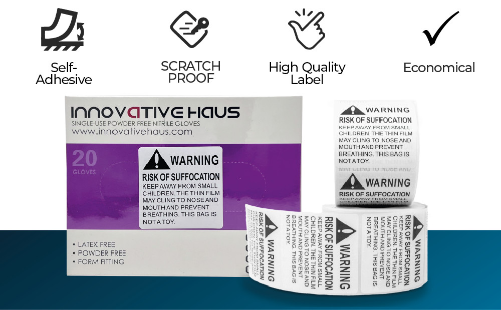 Innovative Haus 5 Rolls x 500 Labels (2,500 Total) Risk of Suffocation Warning