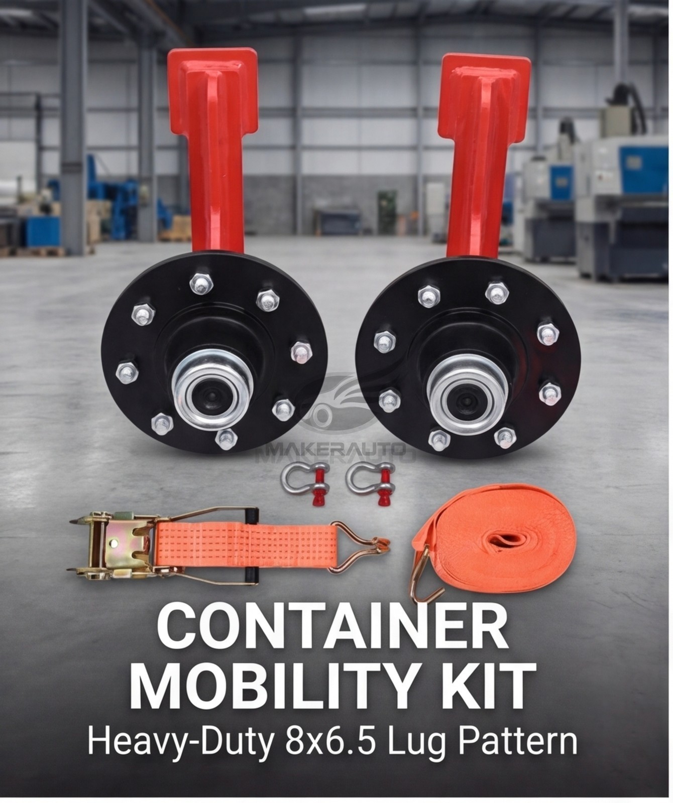 2Pack Shipping Container Wheels 8×6.5 Lug Wheels Kit with Ratchet Strap US