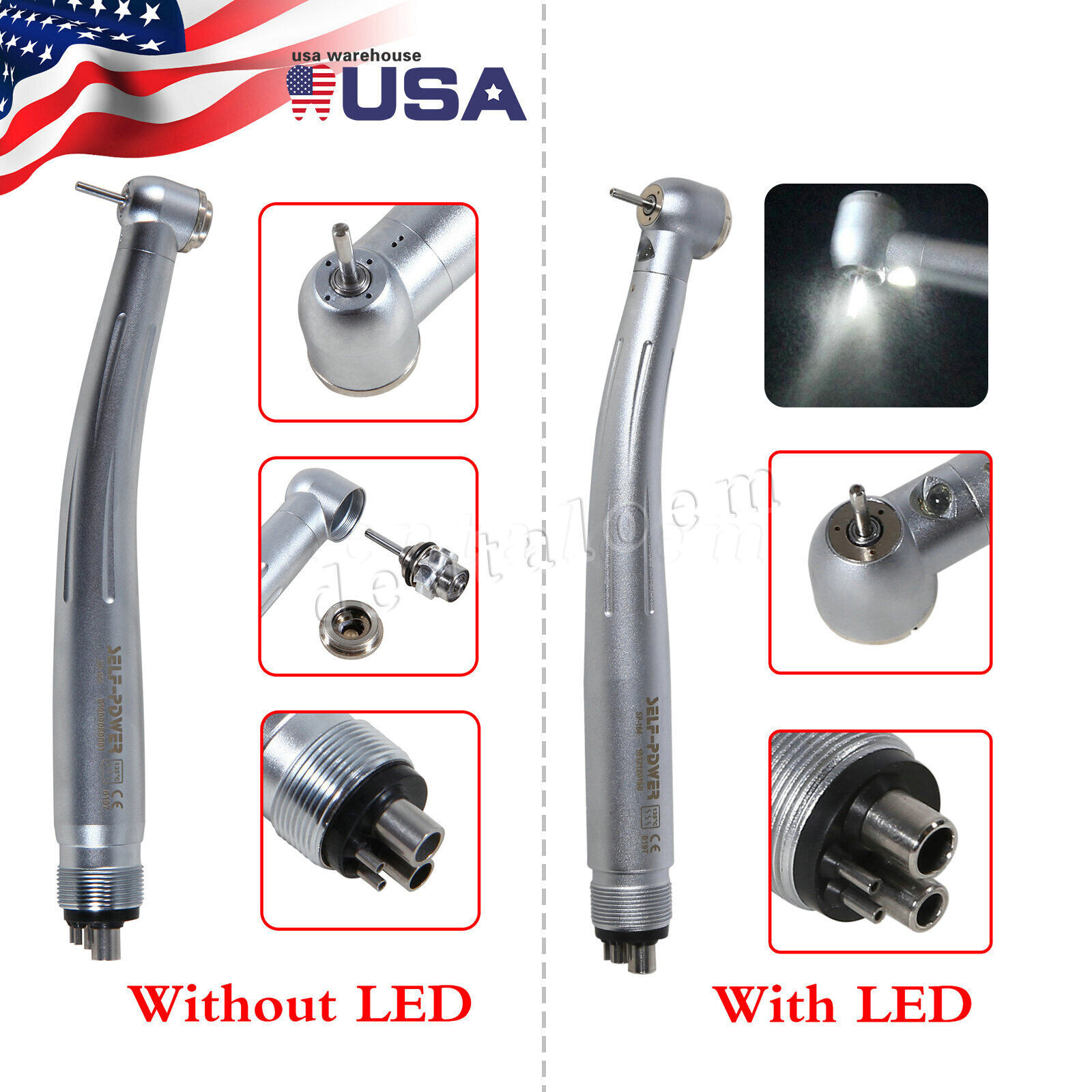 SELF-POWER Dental No-LED / LED E-generator High Speed Handpiece 4Hole Turbine