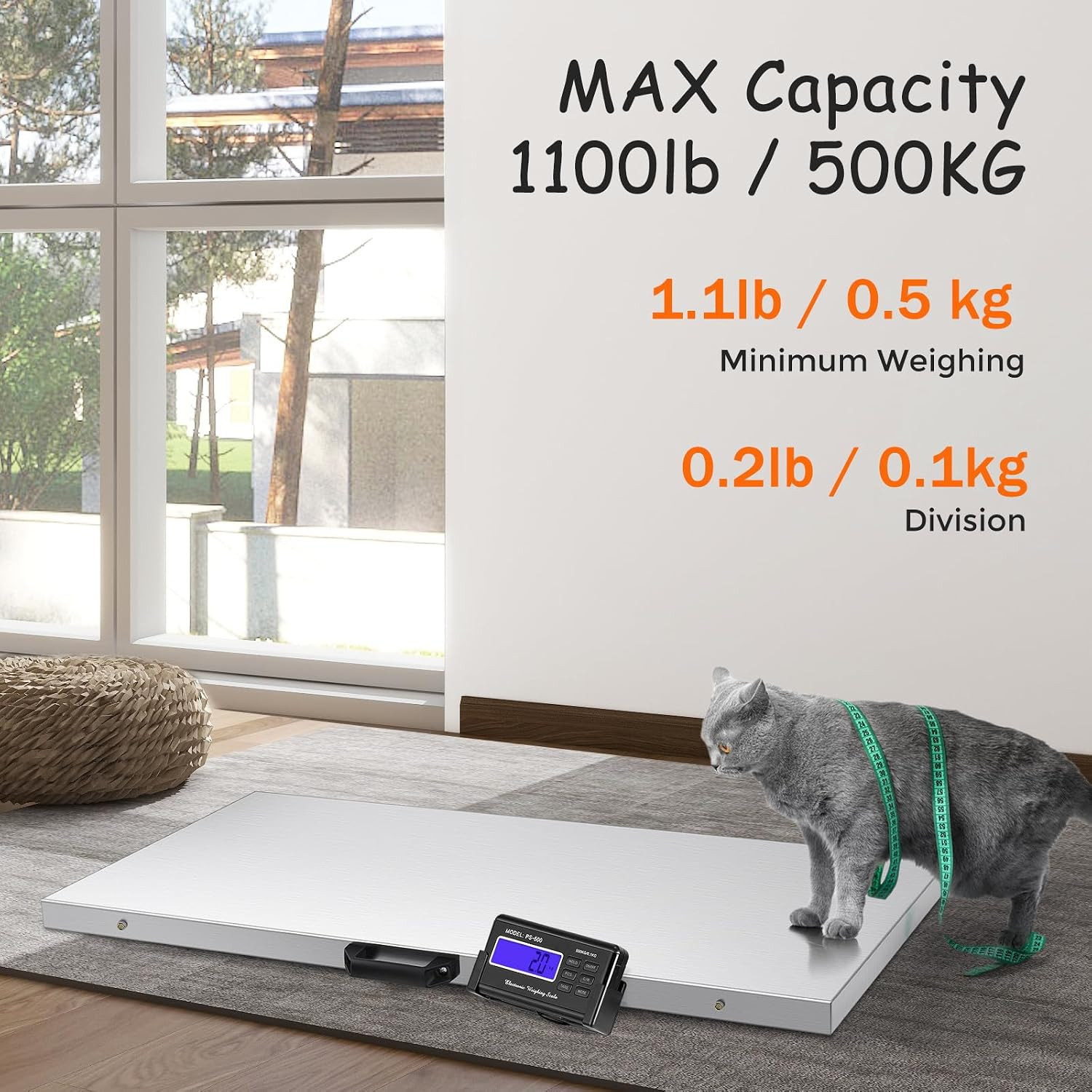 Pet Scale for Large Dog 1100Lb X 0.2Lb, Postal Scale with Large Stainless Platfo