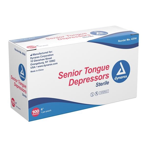 Dynarex 4314 Tongue Depressors Wood Sterile 6″ Senior 100/Pk