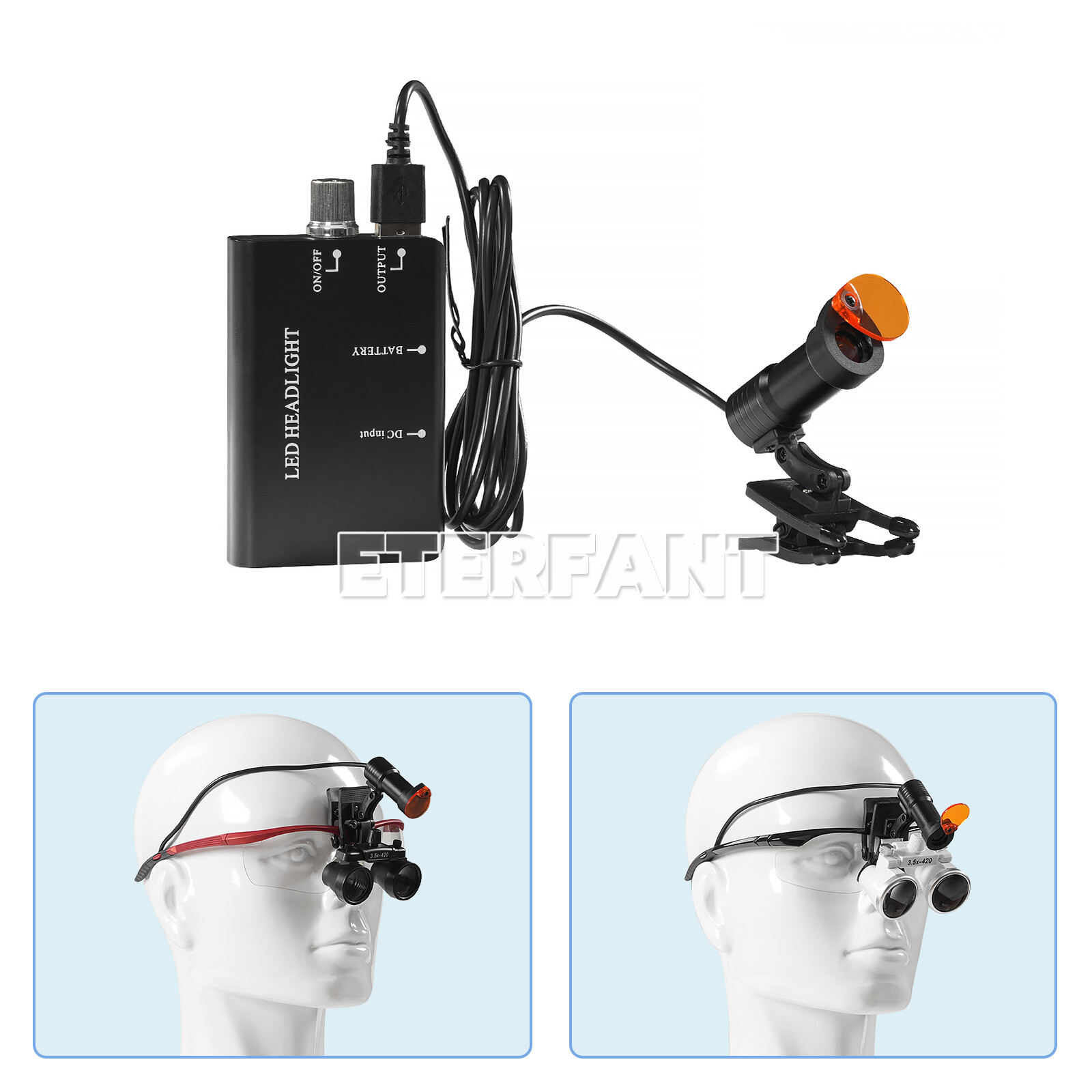 ETERFANT Dental 5W LED Headlight Lamp w/Filter Metal Clip for Binocular Loupe