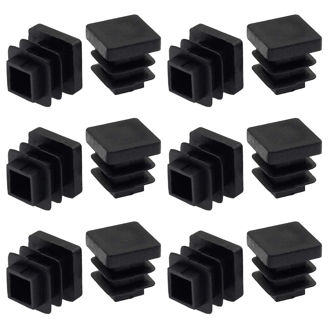 12Pack 13mm (1/2 Inch) Square Plastic Plug, Black
