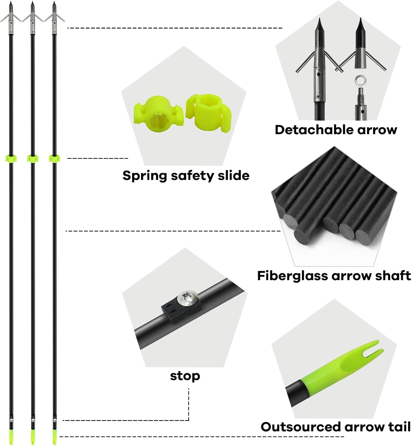 2/8Pack 34 Inches Bowfishing Arrows 8Mm Fiberglass Fishing Arrow with Removeable