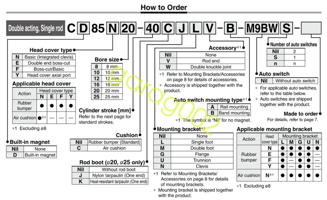 SMC CD85N25-10-B Standard Cylinder Double Acting Single Rod Bore Size 25mm