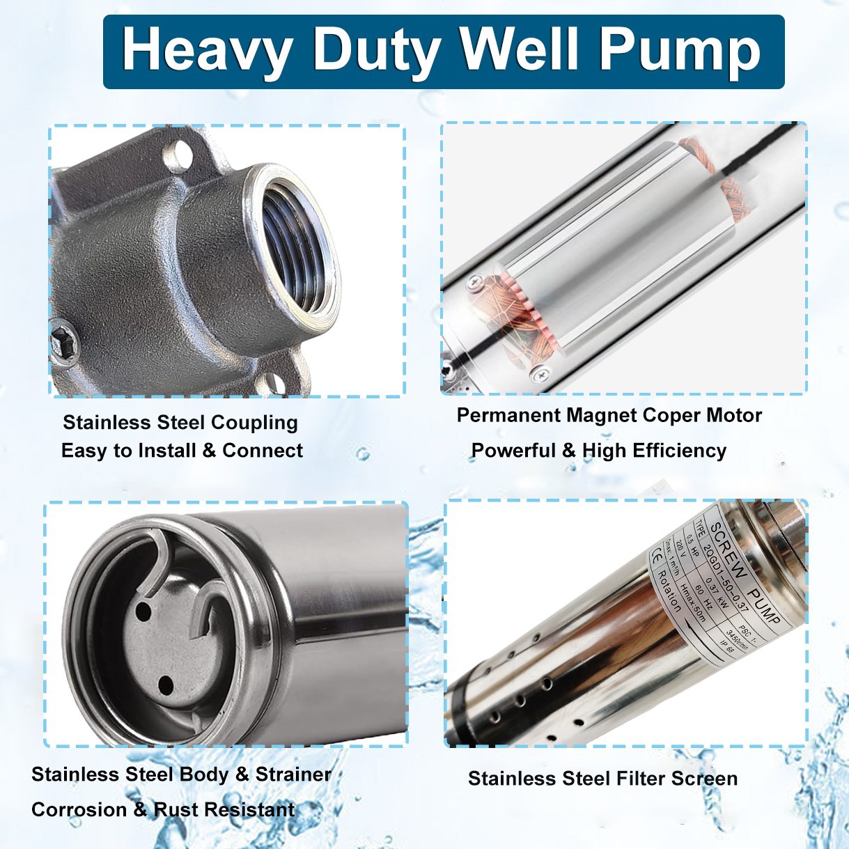 1HP 3″ Deep Well Submersible Pump Screw Pump 380FT Hmax 10GPM 110V w/Control box