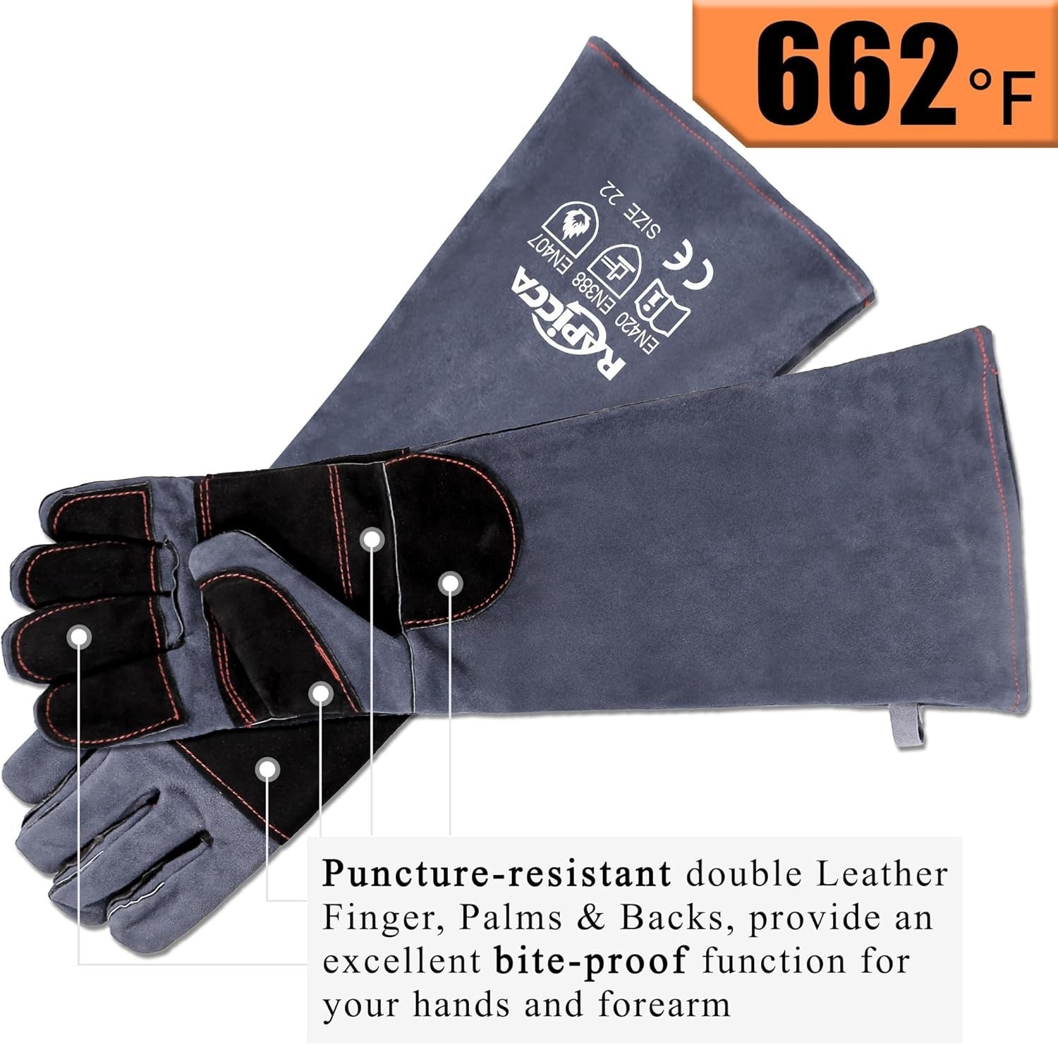 Durable 22in Leather Animal Handling Gloves – Puncture & Bite Resistant