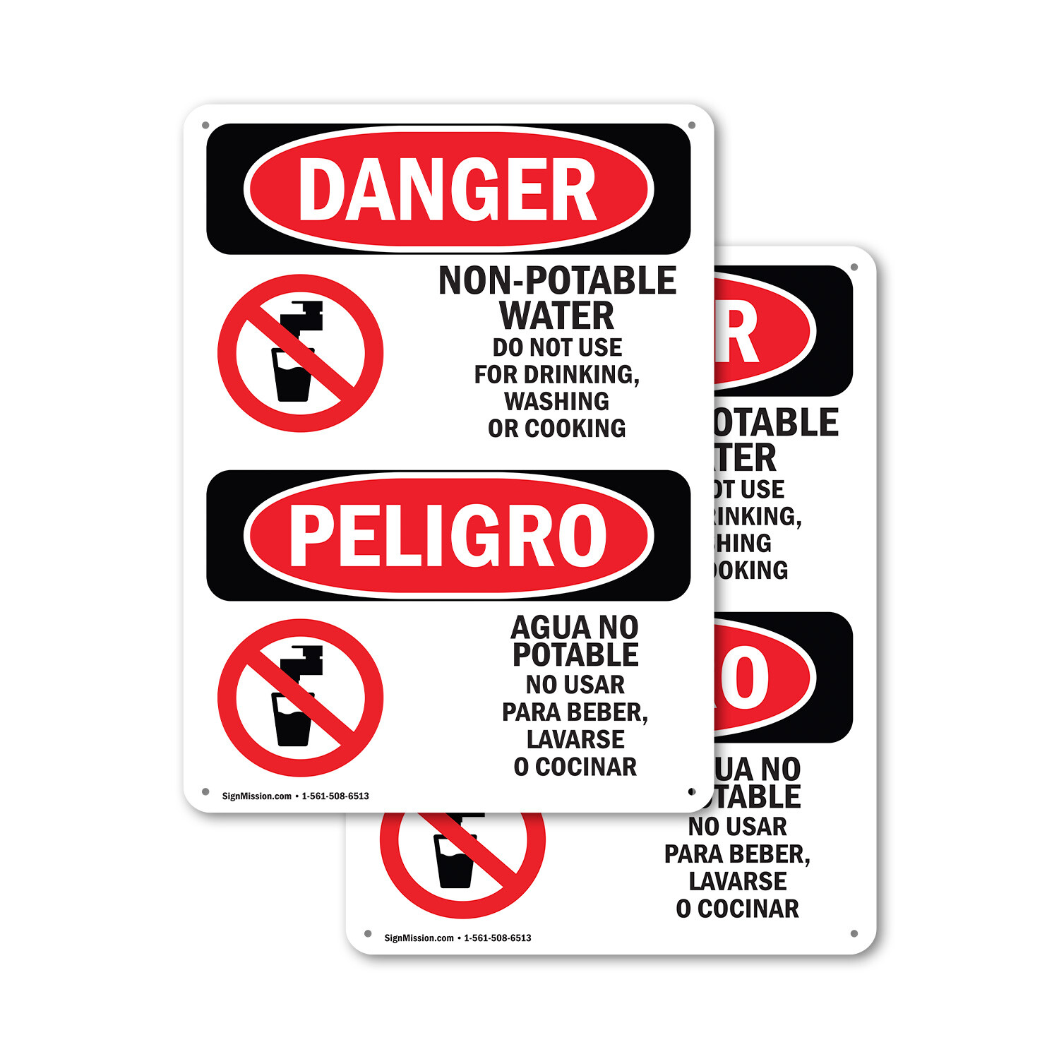 (2 Pack) Non-Potable Water No Drinking Bilingual OSHA Danger Sign Decal Metal