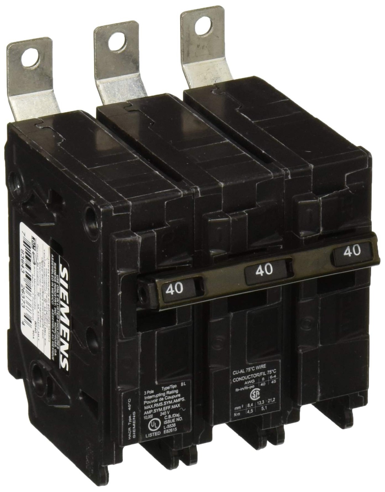 SIEMENS B340 40-Amp Three Pole 240-Volt 10KAIC Bolt in Breaker