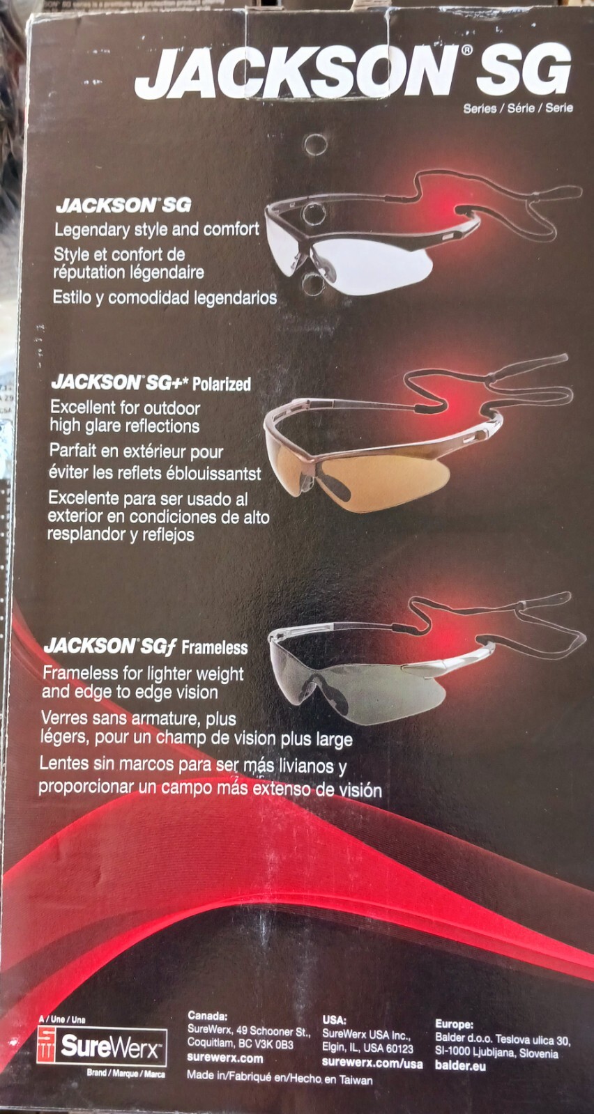 JACKSON SG SERIES 50010 LIGHTWEIGHT SAFETY GLASSES NECK CORD 99.9% UV CASE OF 12