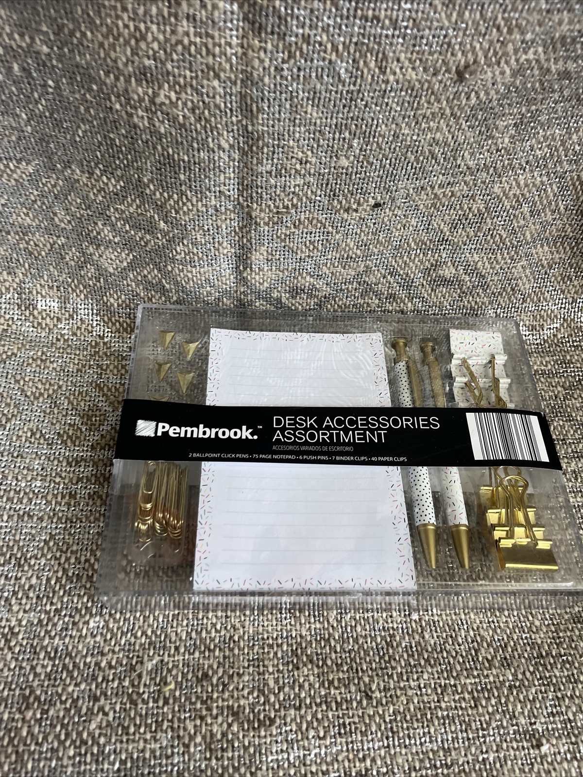 Pembrook Desk Accessories Assortment Ballpoint Pens, Notepad, Pins, Binder Clip