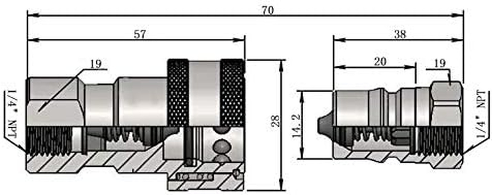 ISO 7241-B 1/4 Inch NPT Quick Disconnect Hydraulic Coupler/Coupling (2 Set)