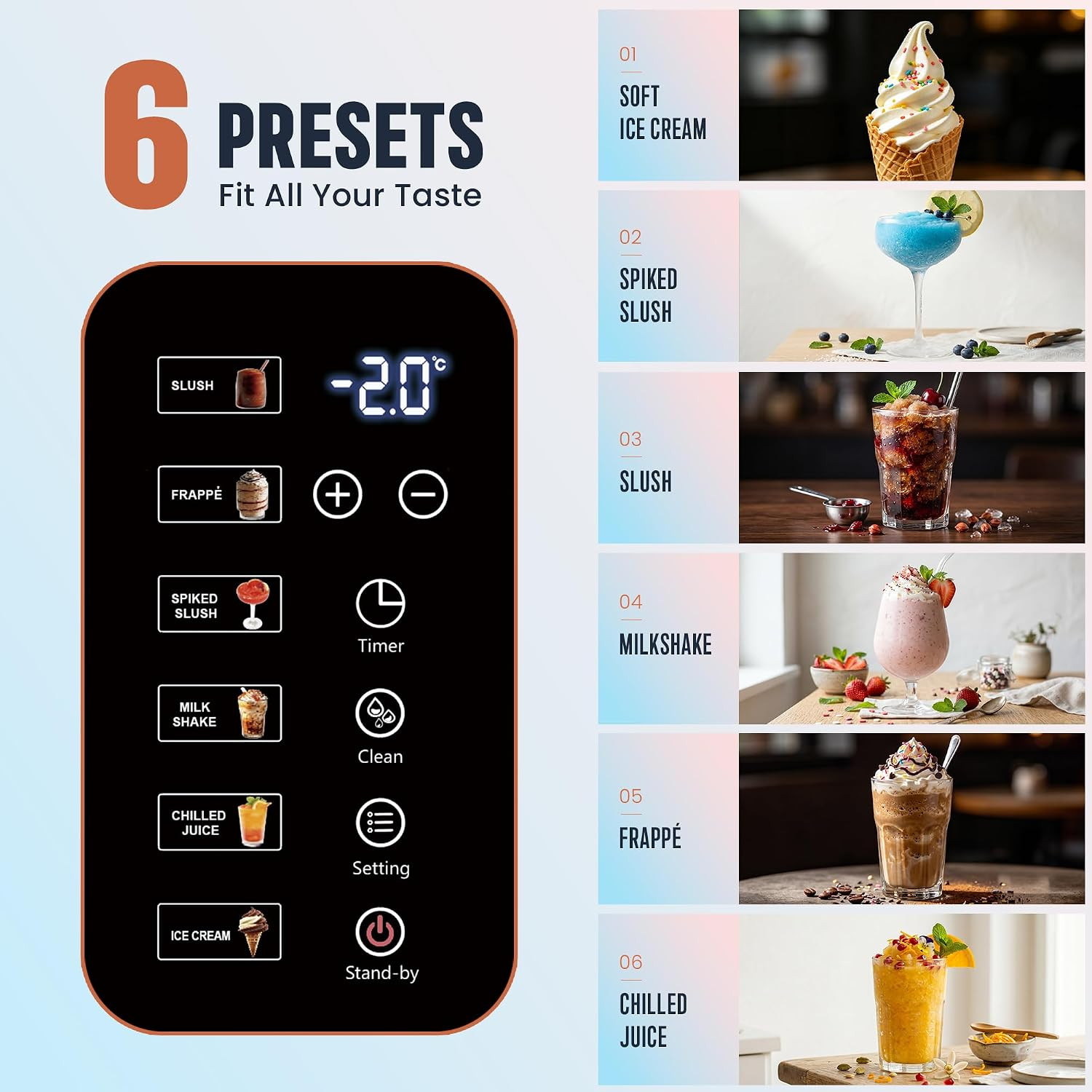 2-In-1 Slushie Machine & Soft Serve Ice Cream Maker with 6 Presets | 15-Min Fast
