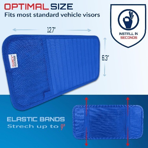 Car Sun Visor CD Holder Organizer for 12 CDs/DVDs with Mesh Pocket Color: Blue