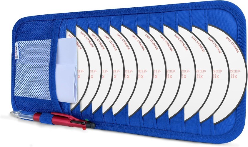 Car Sun Visor CD Holder Organizer for 12 CDs/DVDs with Mesh Pocket Color: Blue