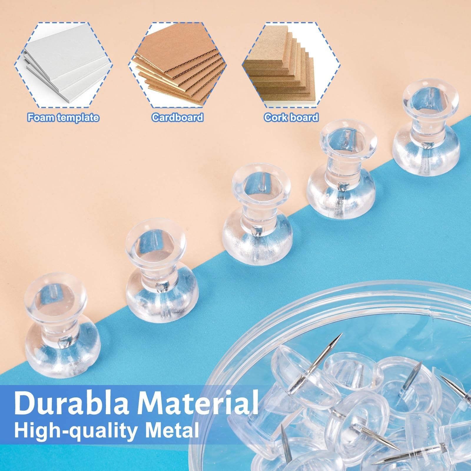 DANRONG 30 PCS Jumbo Push Pins for Bulletin Board, Large 1.81 inches, Clear