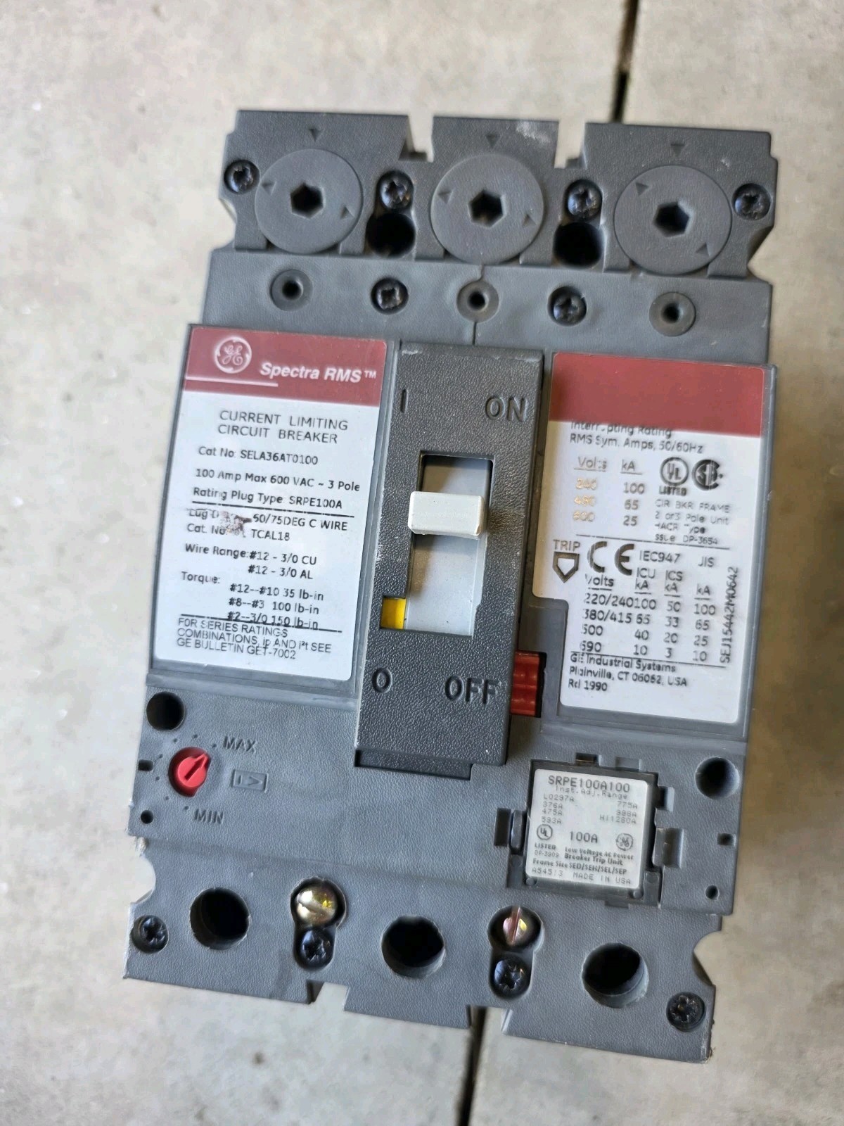GE General electric 100 amp SELA36AT0100 600v circuit breaker Spectra RMS 100a