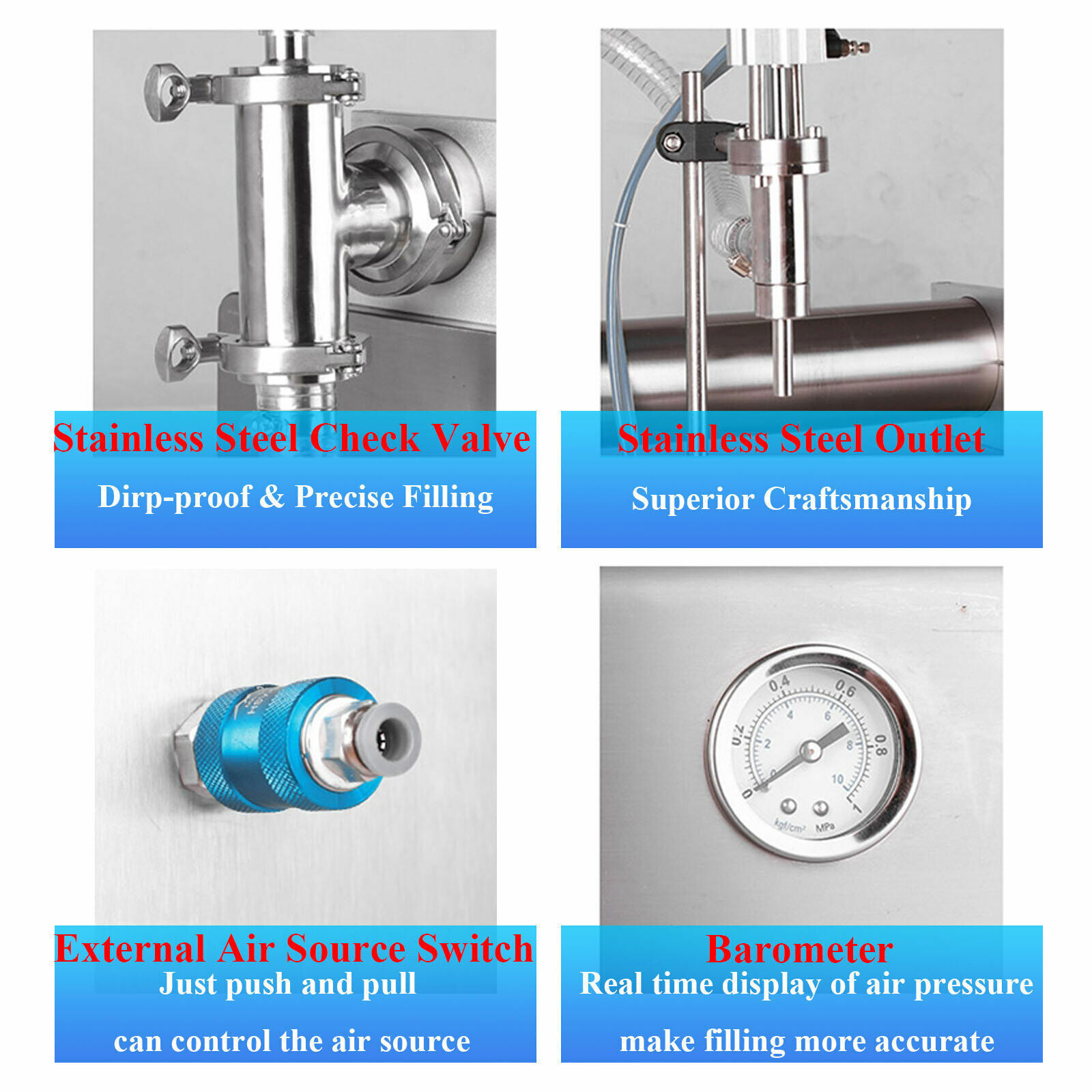 600ml Liquid Paste Filling Machine Pneumatic Bottle Pack Piston Filler + Hopper