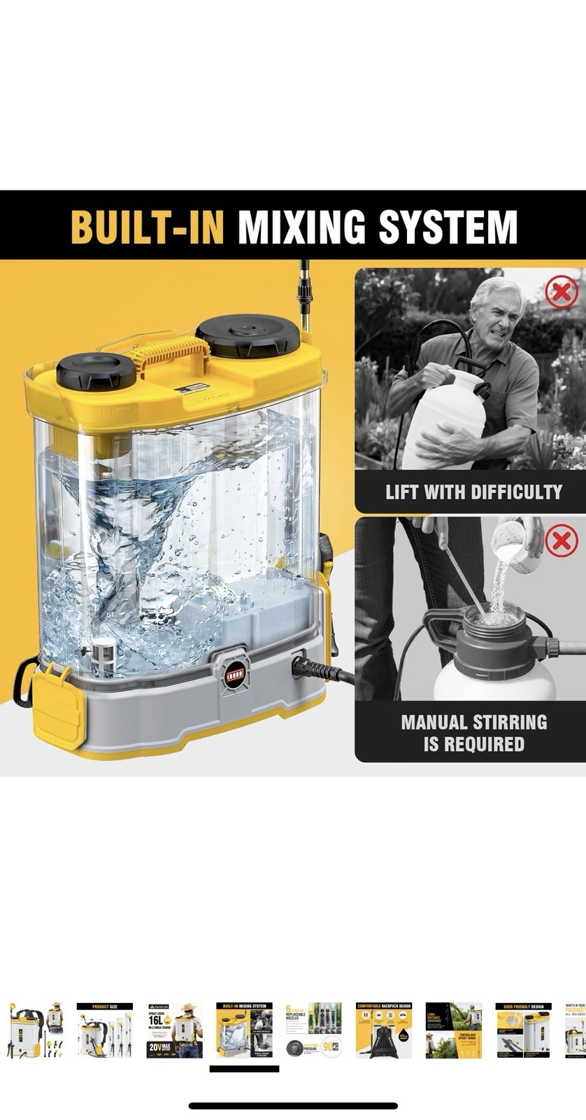 4.2 Gal Battery Powered Backpack Sprayer Compatible with DeWalt 20V Battery (…