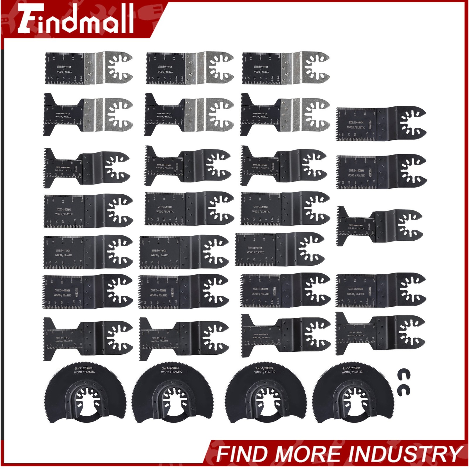 Findmall 32 Pcs Universal Oscillating Saw Blades Kit Bi-Metal Multi Tool Blades