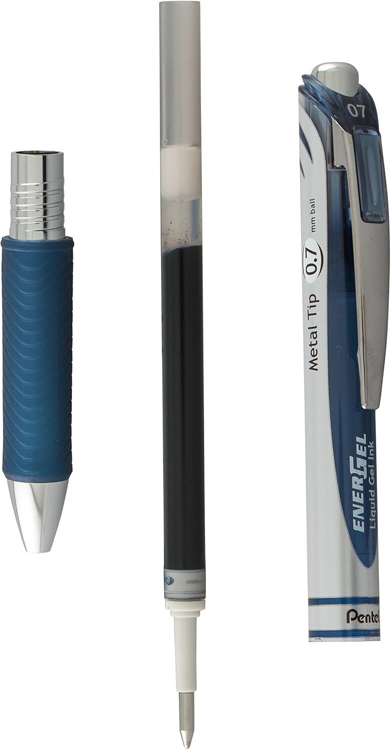 Pentel EnerGel RTX Retractable Liquid Gel Pen, (0.7mm) Metal Tip – Navy Blue Ink