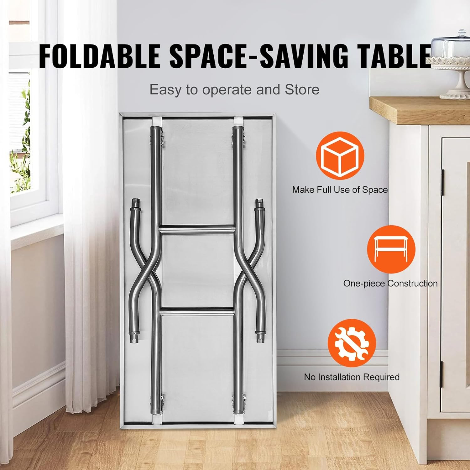 Stainless Steel Foldable Work Table, 30 * 48 Inch Heavy Duty Food Outdoor Double