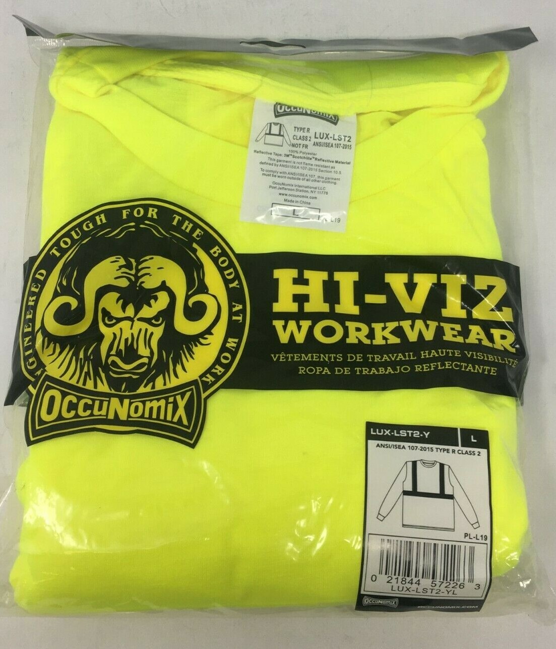 OccuNomix LUX-LST2 Type R Class 2 Wicking Safety Lime T-Shirt L (5 Pack)