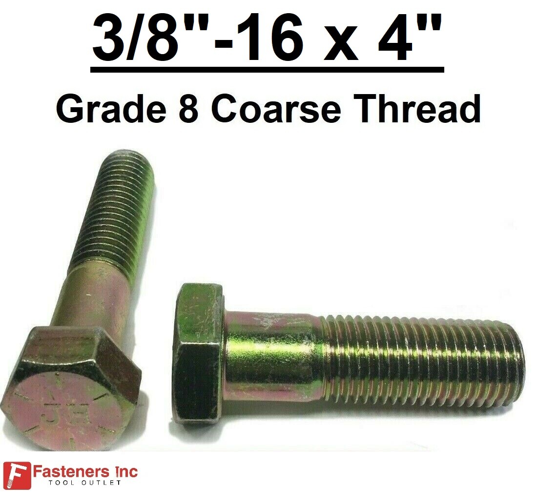 3/8-16 x 4″ (PT) Hex Bolt Yellow Zinc Plated Grade 8 Cap Screw Coarse Thread