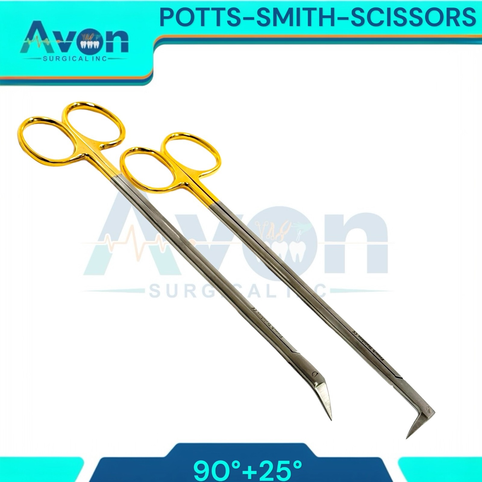 Vascular Scissors Potts Smith, Angled to 25° & 90° Right Angle – Gold Handle 2PK