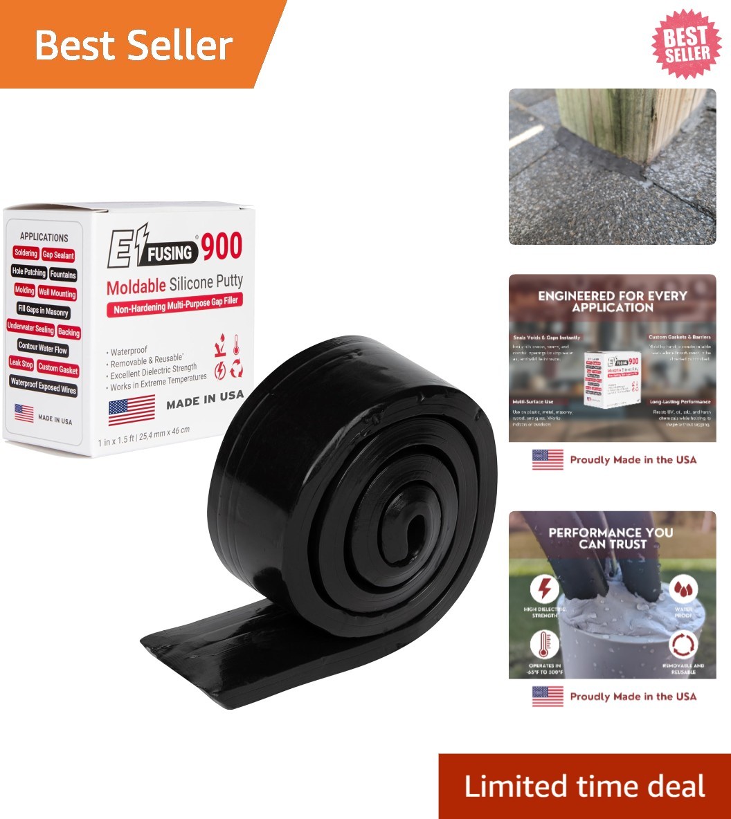Black Rectangular Moldable Silicone Putty – Ideal for Leak Sealing Applications