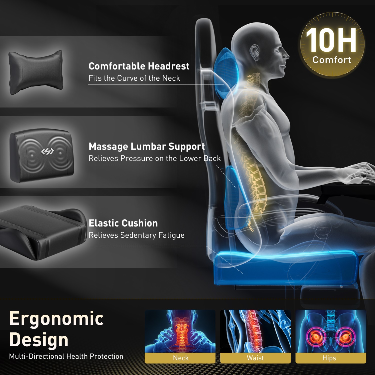 Massage Gaming Chair with Footrest, Computer Chair with Headrest, Gamer Chair