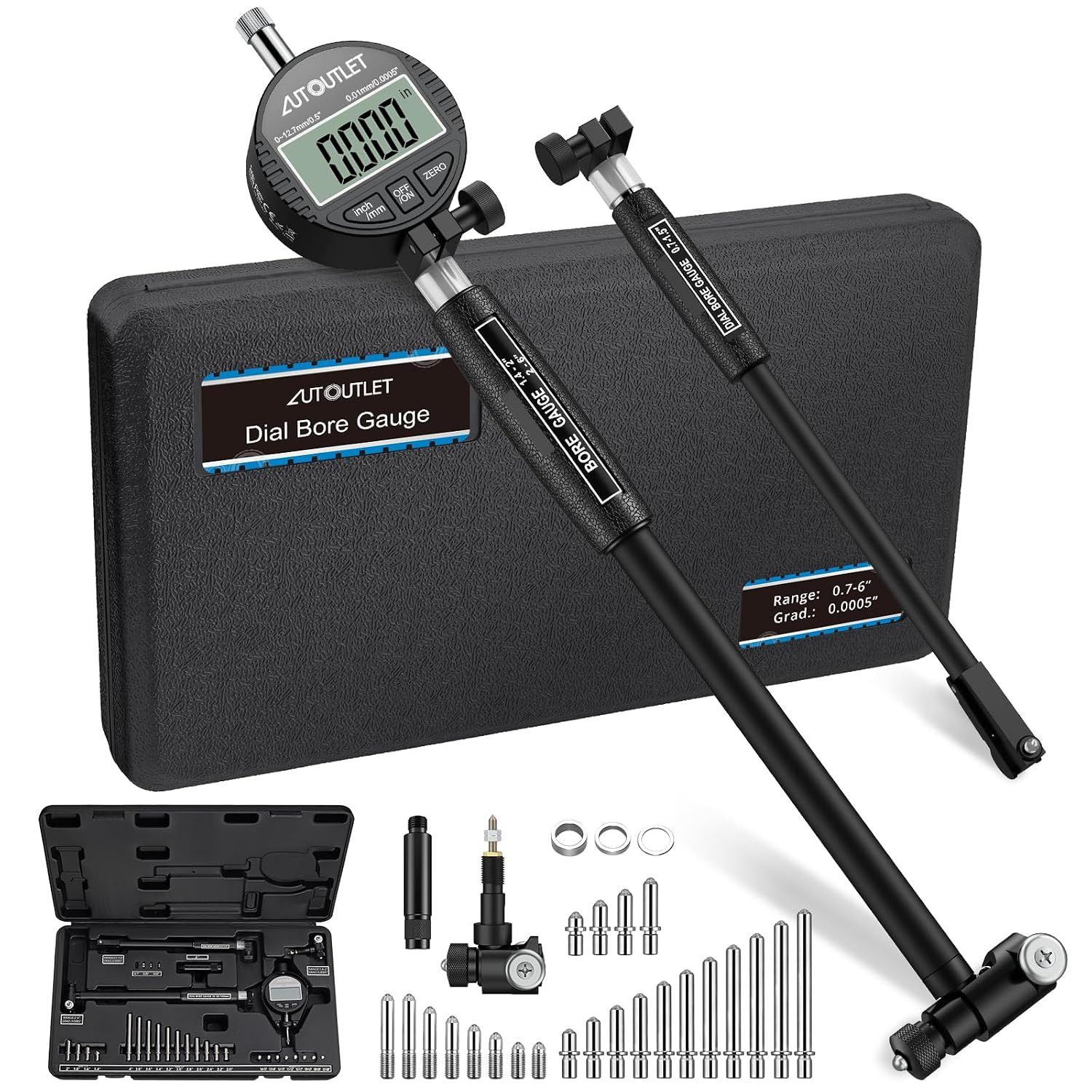 Digital Dial Bore Gauge, 0.7″-6″ Measurement Range, 0.0005″ Precision Dial Bore