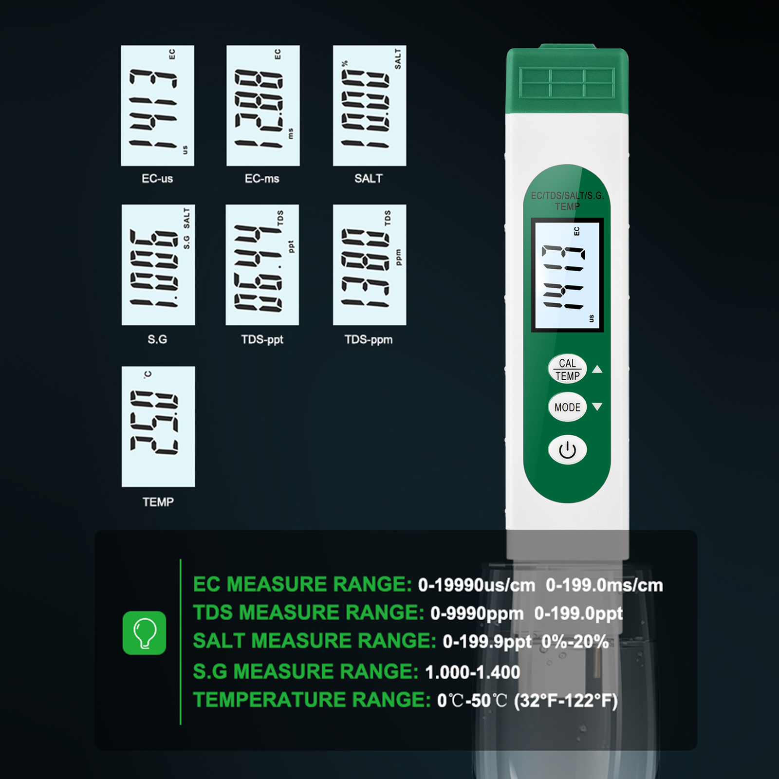 5-in-1 Multifunctional Water Quality Analyzer Portable Pen Type C0P2