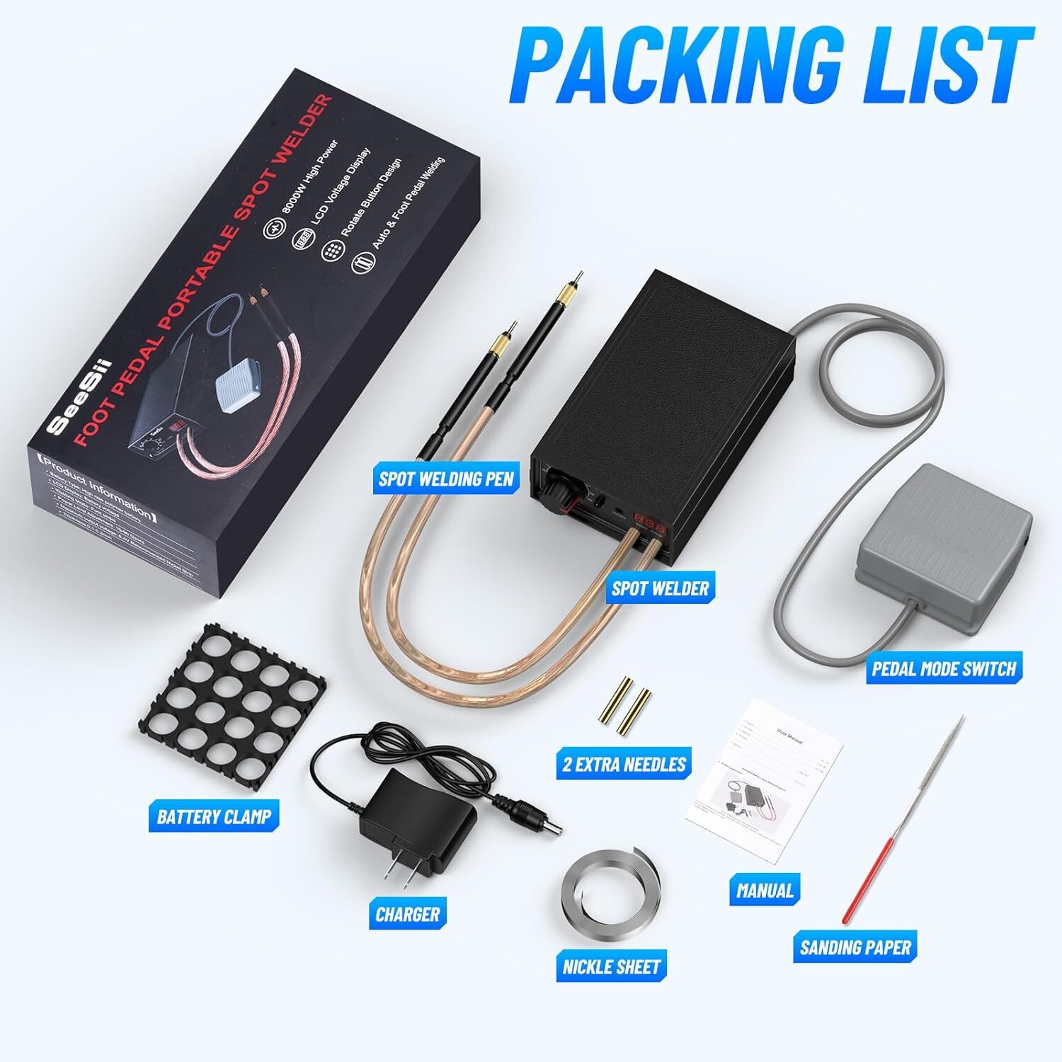 Seesii 8000W Spot Welder Foot Pedal Welding 90 Gears Spot Welding Machine kit