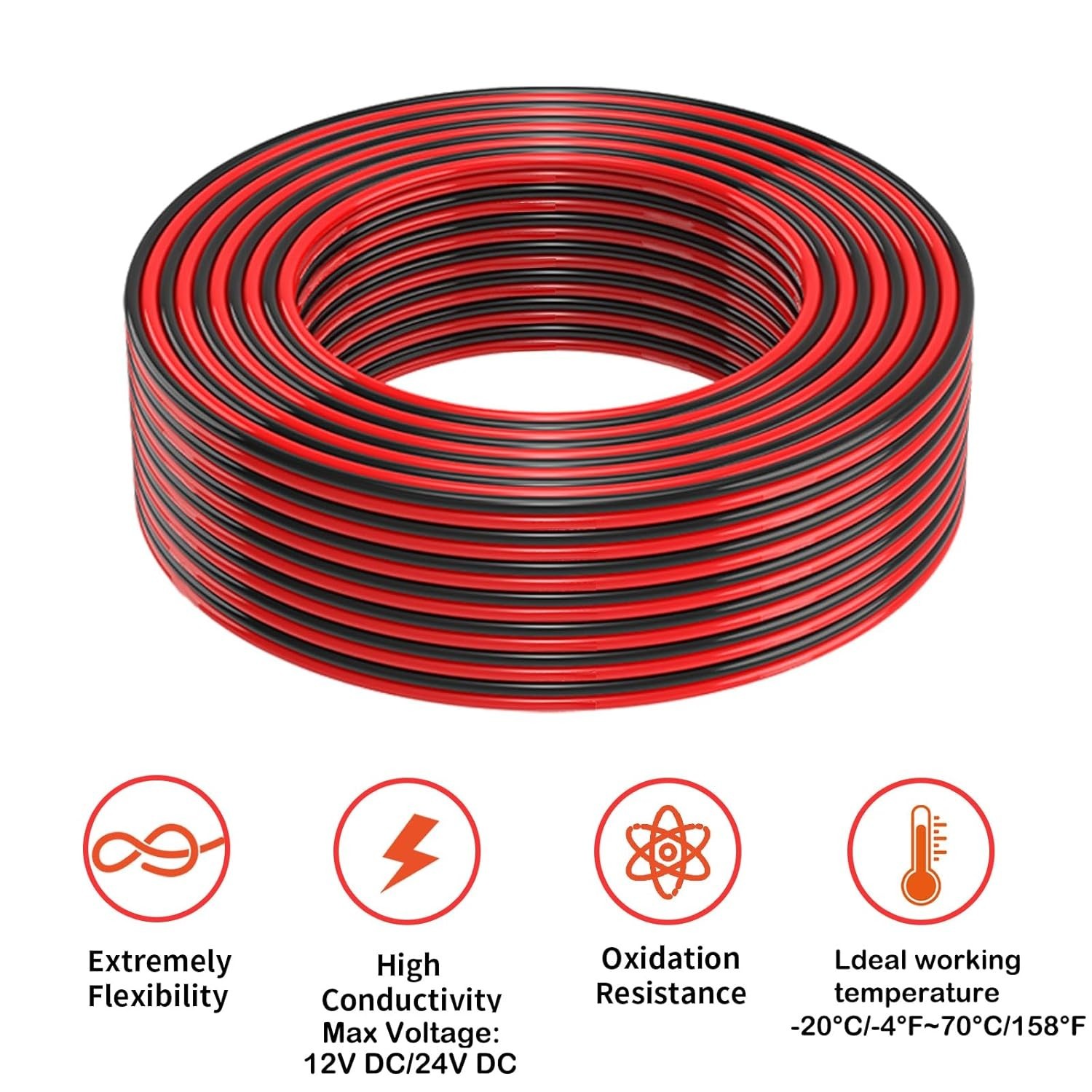 20 Gauge 2 Conductors 30FT Electrical Wire, Red Black Cable, Flexible Low Vol…