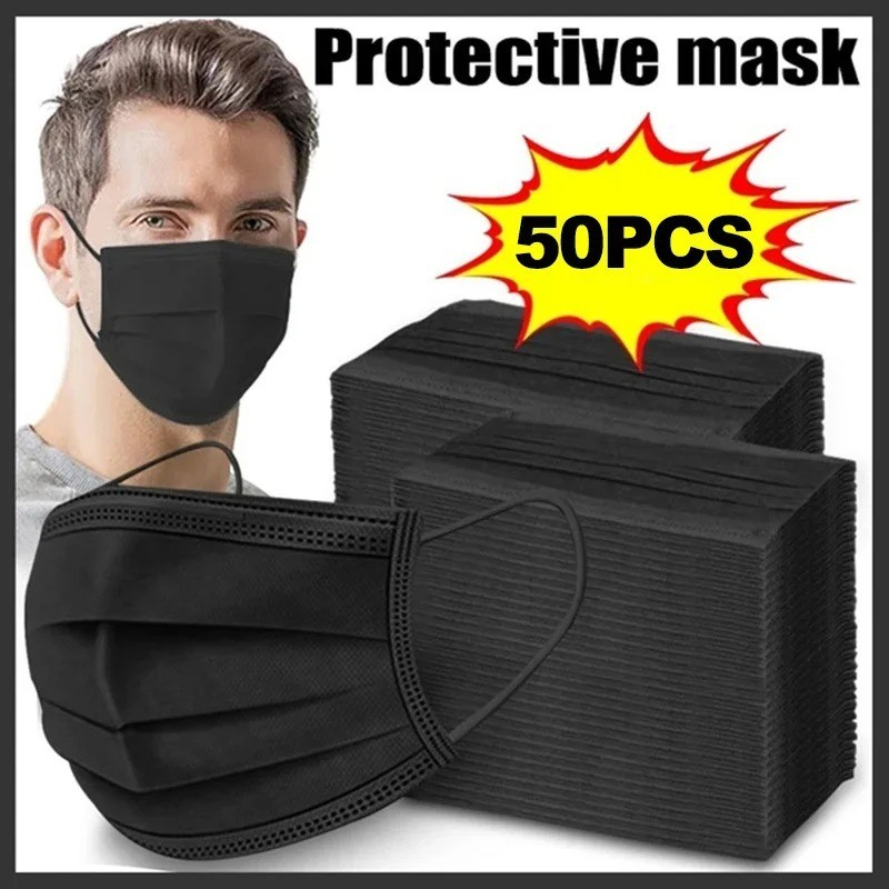 50 PCS Disposable Face Mask 3-Ply Non Medical Surgical Earloop Mouth Dust Cover