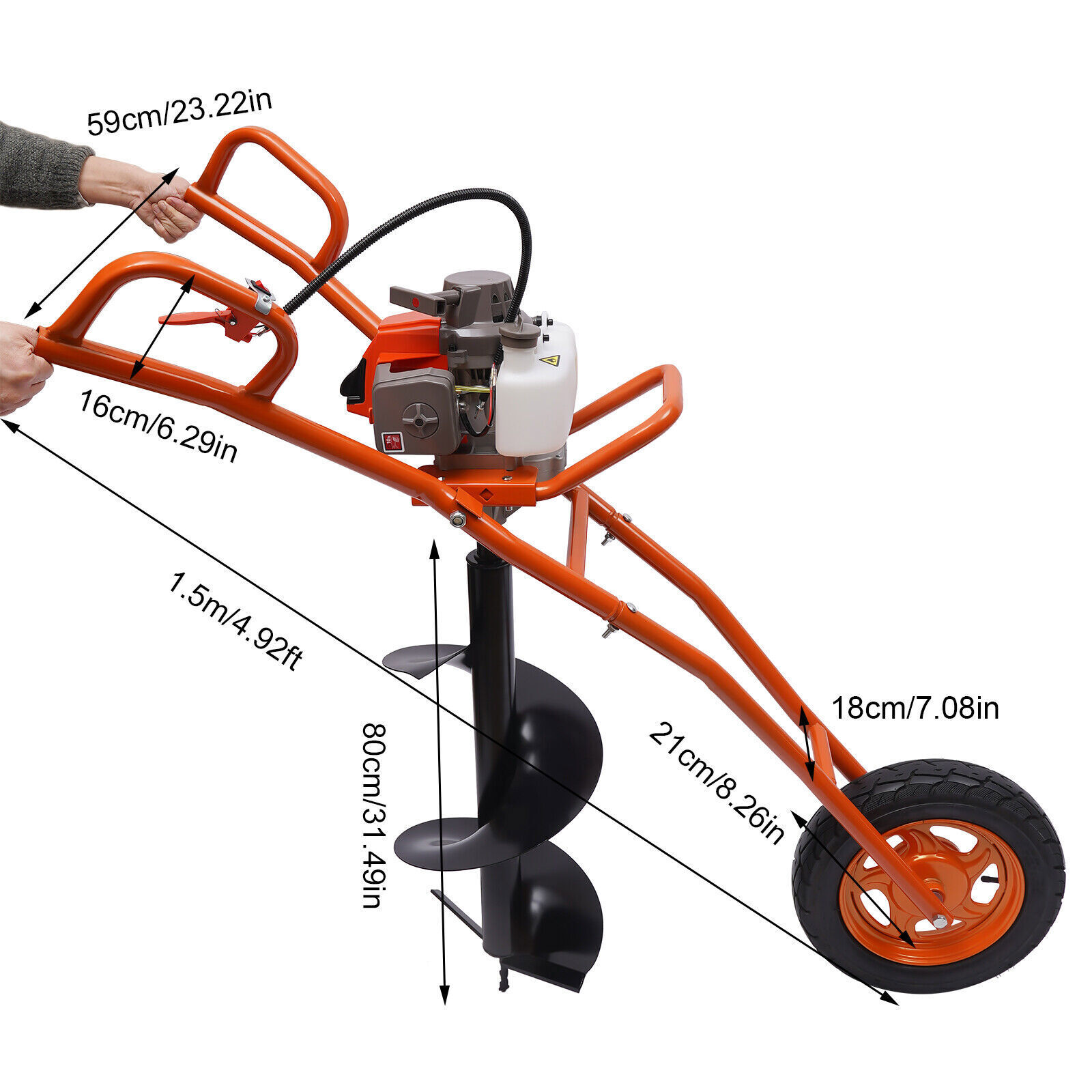 11″ Bit Post Hole Digger Gas Powered 63cc 3hp Hand Push Earth Auger Ground Drill