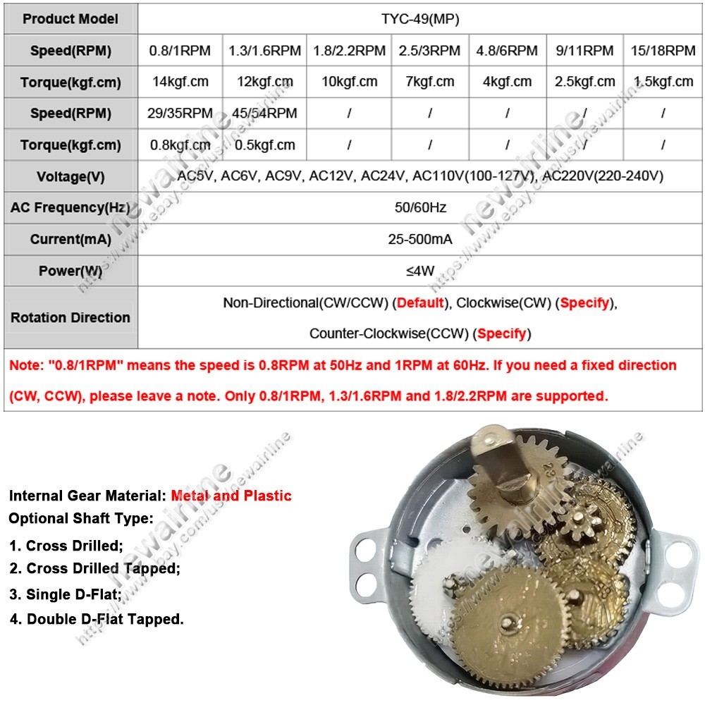 AC5V/6V/9V/12V/24V/110V/220V TYC Metal Gear Synchronous Reduction Gear Motor #2