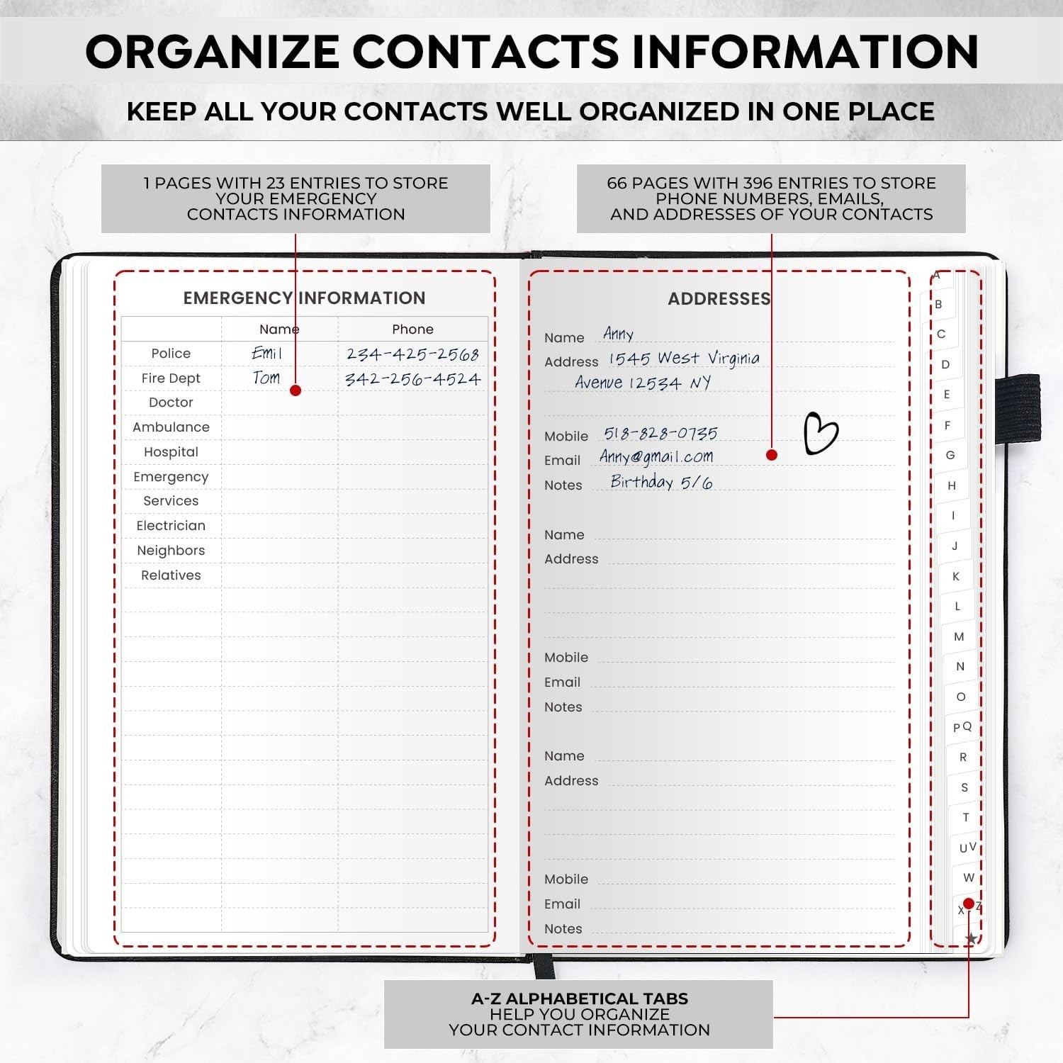Address Book with Alphabetical Tabs, Hardcover Large Print Telephone and Addr…