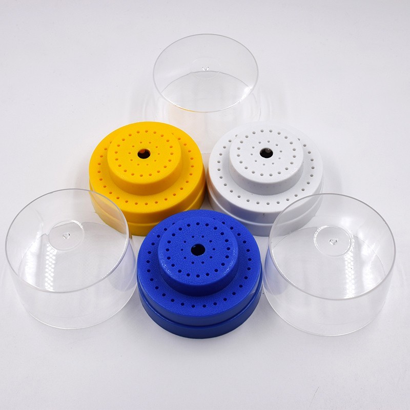 Round Dental Bur Block Holder Station with Lid – Plastic Holds 60 Burs HP RA FG