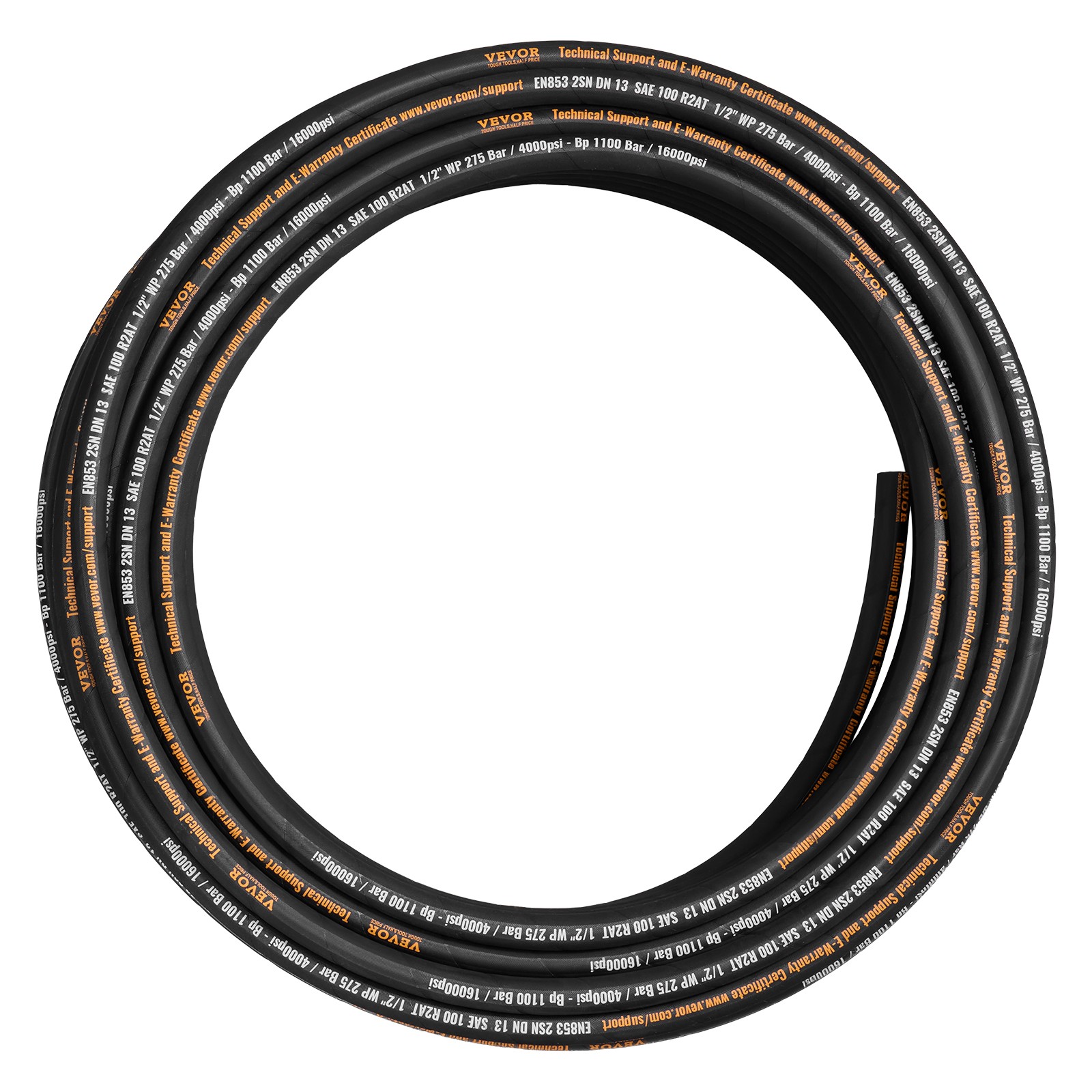 VEVOR 1/2″ SAE Hydraulic Hose – 100ft Coiled, R2 Steel Wire, 4000 PSI WP