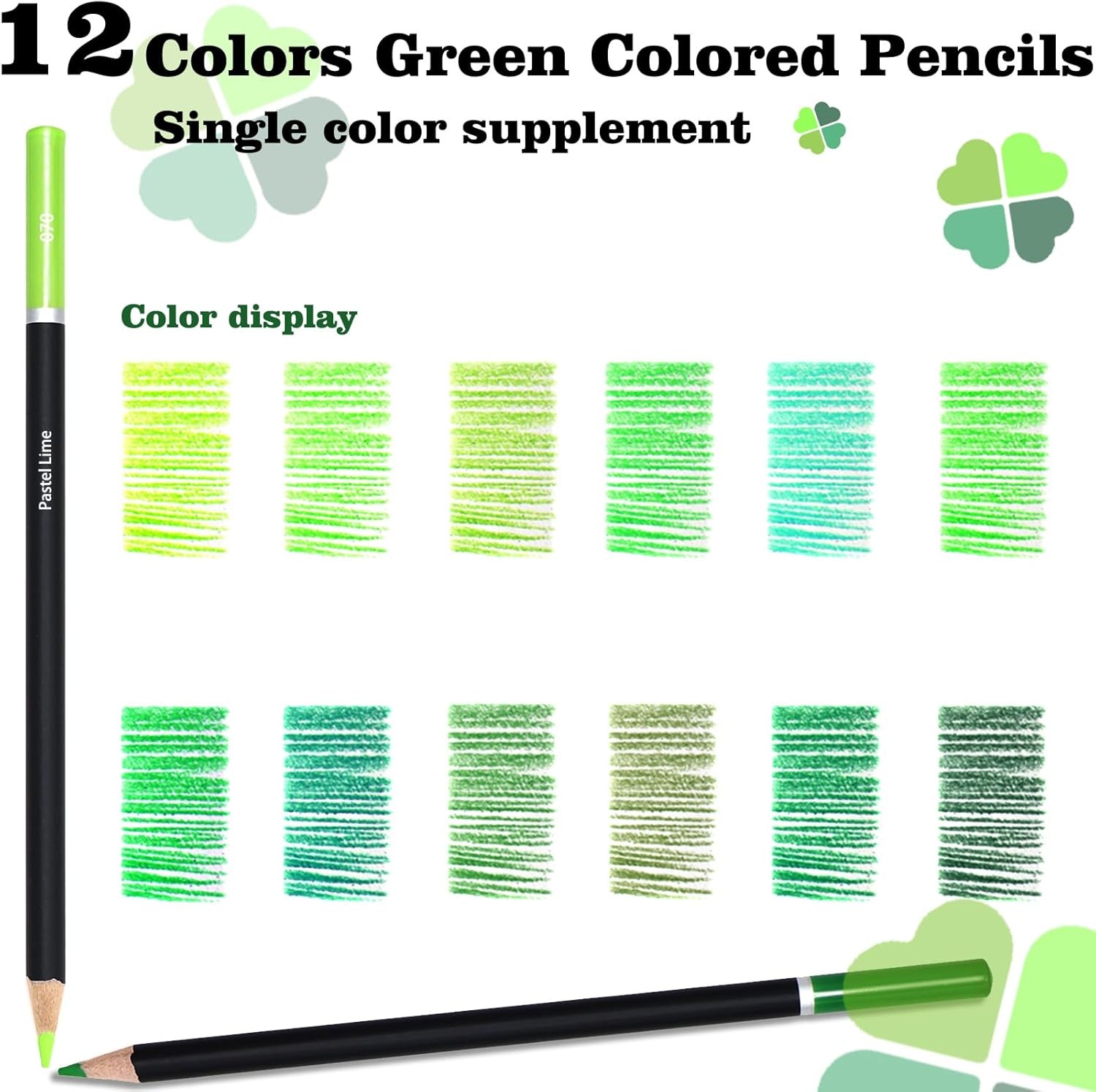 12 Colors Green Colored Pencils for Teens Adults, Oil Based Wooden Colored