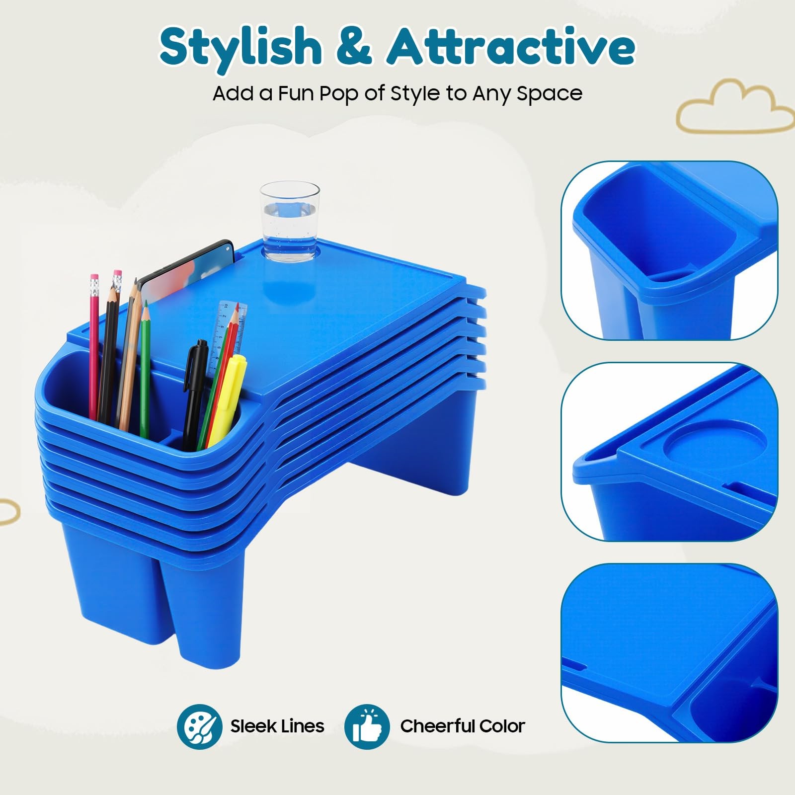 Lemoeyes 6Pcs Kids Lap Desk Tray, 19.7×9.8×7.1in 19.69*9.84*7.1 inches, Blue