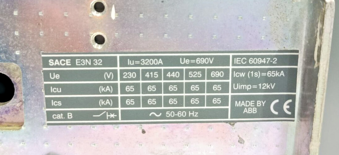 ABB SACE Emax E3N32 3200A CIRCUIT BREAKER 220-240V 50/60Hz 3 POLES NEW