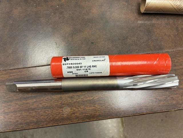 BRUBAKER TOOL EDP#R00043 .7600 9.500 8F 11 LHS RHC Reamer 041-11675 New HSS
