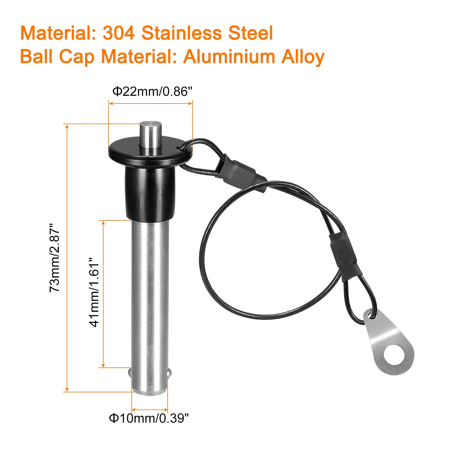 304 Stainless Steel Grip Push-Button Locking Pins with 24cm Wire (10mm-41mm)